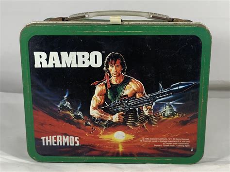 1985 rambo metal lunch box|Vintage Thermos 1985 Rambo Metal Lunch Box Sylvester .